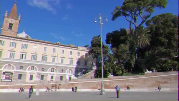 Glitch Effect Panorama Piazza Del Popolo Fontana Del Nettuno Rome — Stockvideo