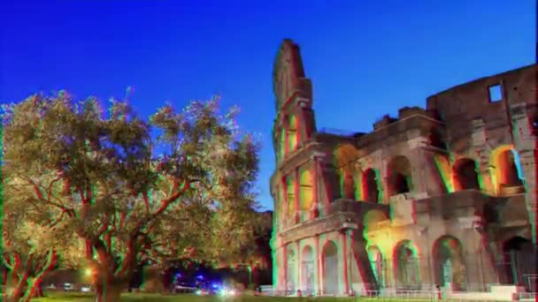 Glitch Effect Coliseum Bij Dawn Camera Beweging Timelapse Video Ultrahd — Stockvideo