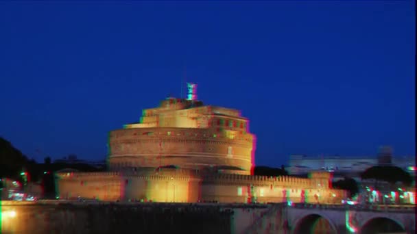 Efekt Glitch Sant Angelo Wieczór Zoom Rzym Włochy Wideo Ultrahd — Wideo stockowe