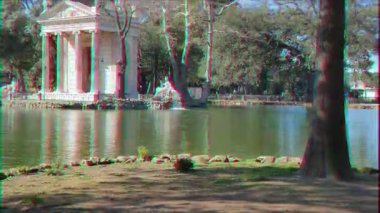 Aksaklık etkisi. Asclepius Tapınağı. Villa Borghese, Yakınlaştırma. Roma, İtalya. Video. Ultrahd (4k))
