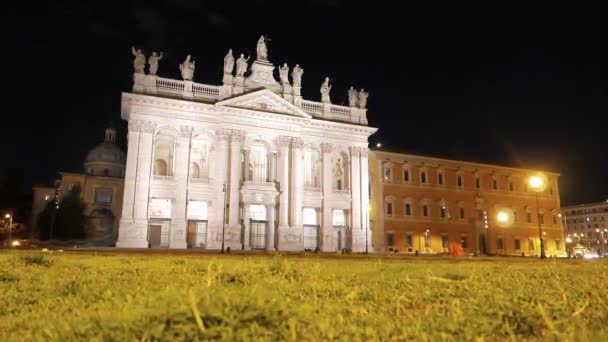 Glitch Effect Basilica San Giovanni Laterano Nacht Rome Italië Video — Stockvideo