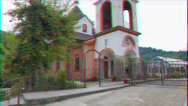 Glitch Effect Lesnoe Church George George Temple Sochi Russia Video — Stock Video