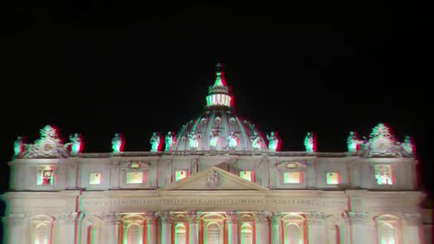 Glitch Effect Sint Pietersbasiliek Zoom Nacht Rome Italië Video — Stockvideo