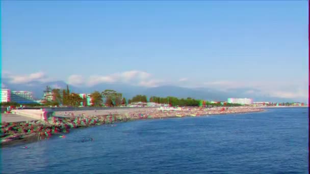 Effetto Glitch Spiaggia Cittadina Sochi Russia Video Ultrahd — Video Stock