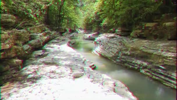Efekt Glitch Rzeka Kanion Psakho Soczi Rosja Wideo Ultrahd — Wideo stockowe