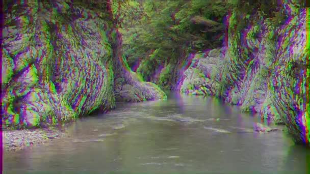 Glitch Effekt Canyon River Khost Gewürzkistenhain Sotschi Russland Video Ultrahd — Stockvideo