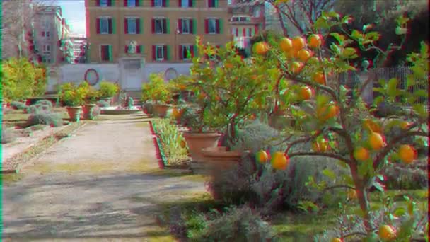 Glitch Effect Lemon Garden Villa Borghese Rome Italië Video Ultrahd — Stockvideo