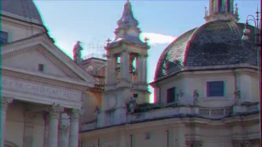 Aksaklık etkisi. Bazilika di Santa Maria del Popolo. Piazza del Popolo, Roma, İtalya. Video. Ultrahd (4k))
