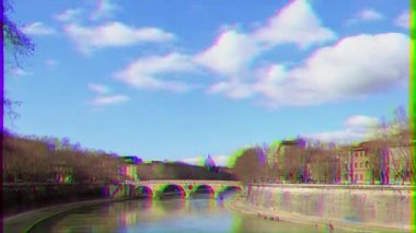Aksaklık etkisi. Ponte Sisto, Yakınlaştırma. Roma, İtalya. Zaman Atlamalı. Video. Ultrahd (4k))
