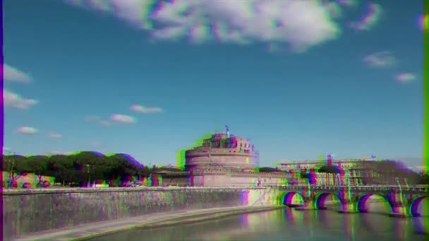 Glitch Effect Castle San Angelo Panorama Rome Italy Time Lapse — Stock Video