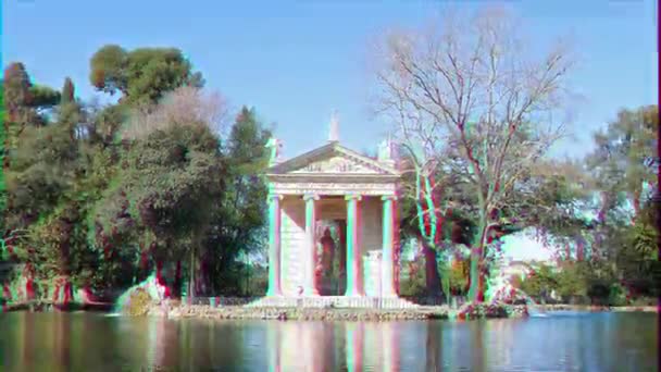 Glitch Effect Temple Asclepius Villa Borghese Zoom Rome Italy Video — Stock Video