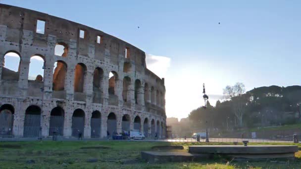 Škubnutí Koloseum Východ Slunce Čas Propadá Řím Itálie Video Ultrahd — Stock video