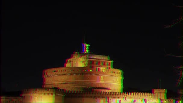 Glitch Effect Sant Angelo Nacht Tiber Rome Italië Video Ultrahd — Stockvideo
