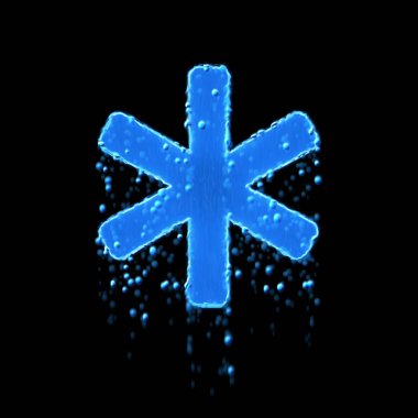Wet symbol asterisk is blue. Water dripping 