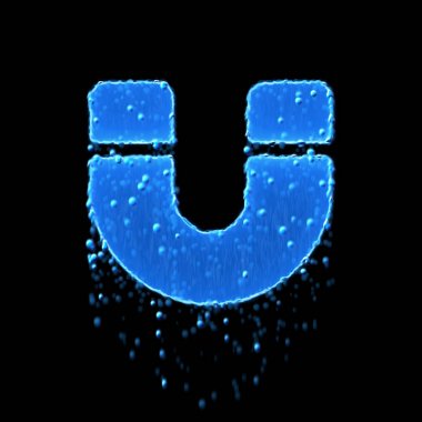 Wet symbol magnet is blue. Water dripping 