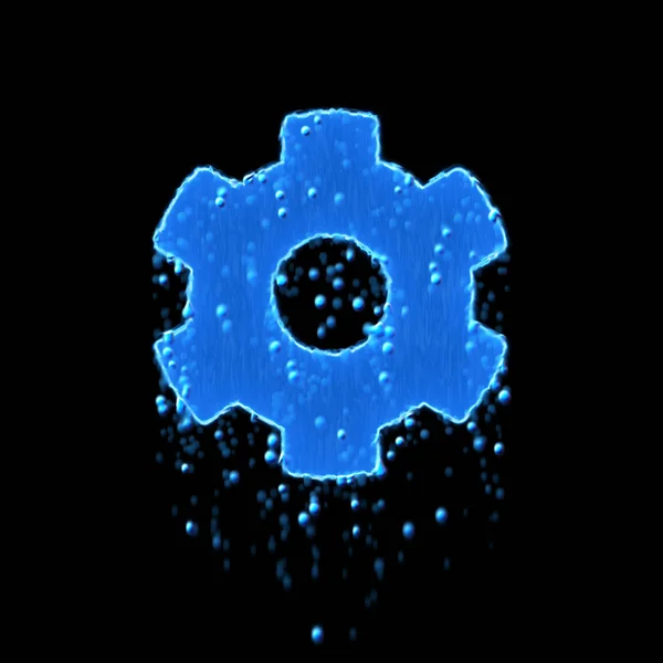Cog símbolo molhado é azul. Gotejamento de água — Fotografia de Stock