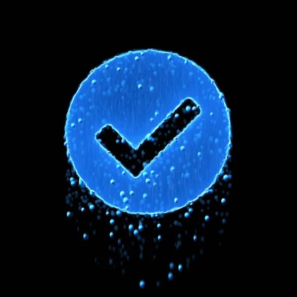 Wet symbol check circle is blue. Water dripping — Stockfoto