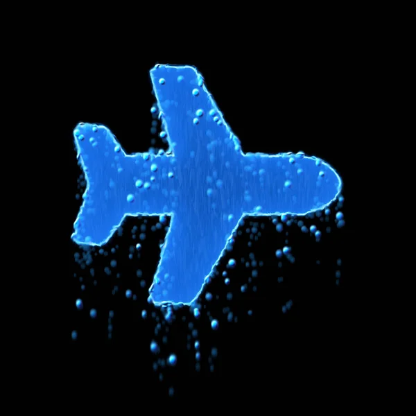 Avião símbolo molhado é azul. Gotejamento de água — Fotografia de Stock