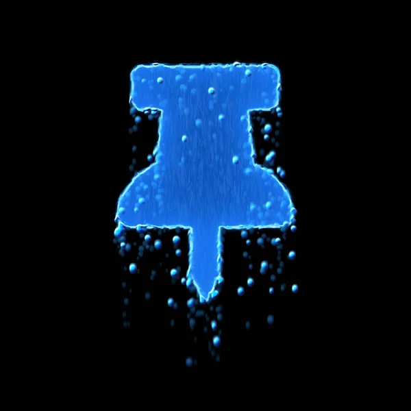 Wet symbol thumbtack is blue. Water dripping — Stok fotoğraf