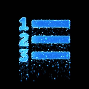 Wet symbol list ol is blue. Water dripping 