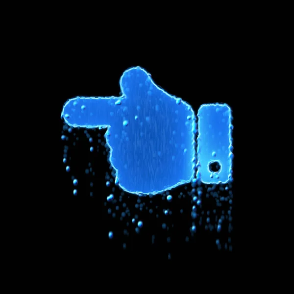 左のぬれたシンボルハンドポイントは青です。滴る水 — ストック写真