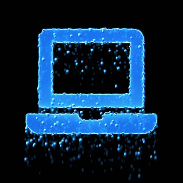 Il computer portatile con simbolo bagnato è blu. Gocciolamento d'acqua — Foto Stock