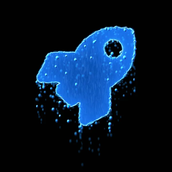 Foguete símbolo molhado é azul. Gotejamento de água — Fotografia de Stock