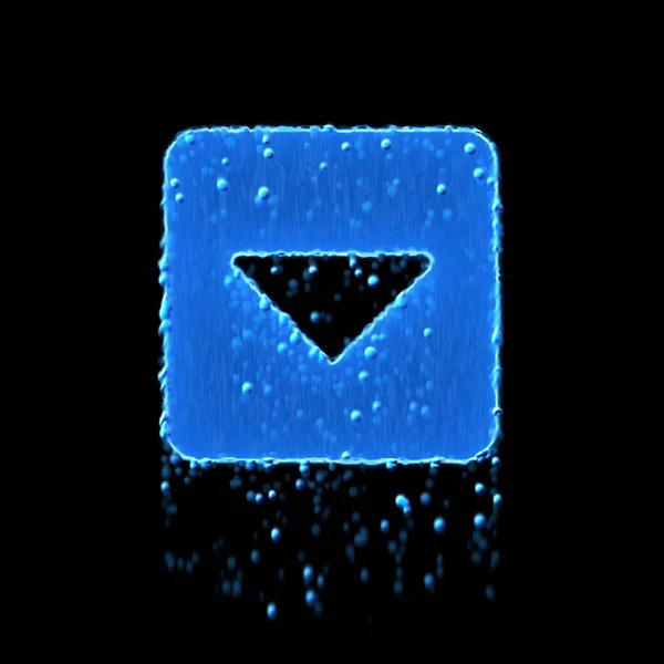 Υγρό σύμβολο caret τετράγωνο προς τα κάτω είναι μπλε. Στάζει νερό — Φωτογραφία Αρχείου