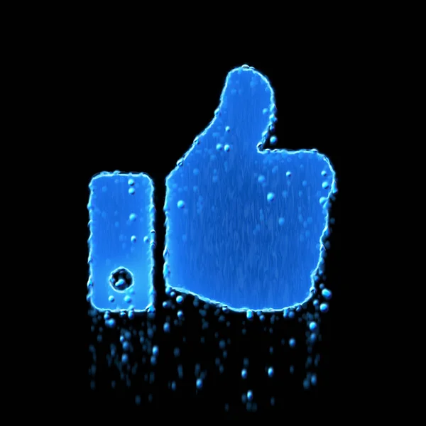 Wet symbol thumbs up is blue. Water dripping — Stock Photo, Image