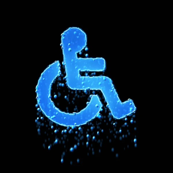 ぬれたシンボルの車椅子は青いです。滴る水 — ストック写真