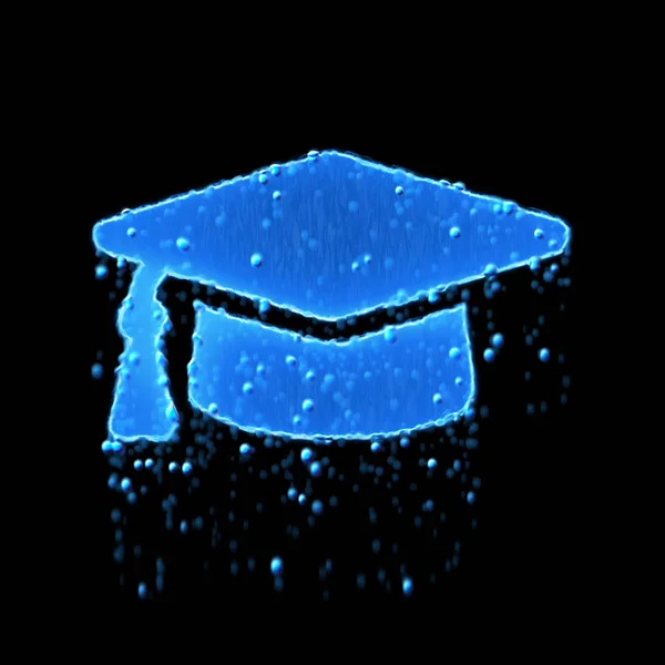 Wet symbol graduation cap is blue. Water dripping — 스톡 사진