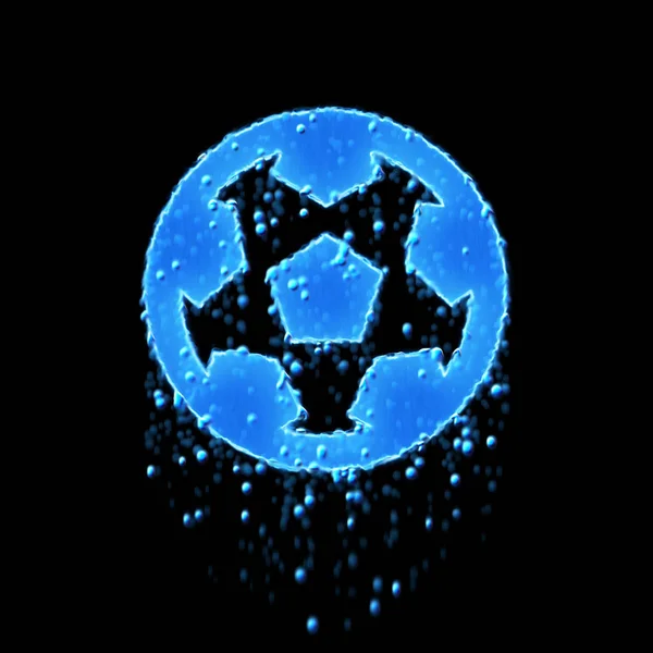 Wet symbol football is blue. Water dripping — 스톡 사진