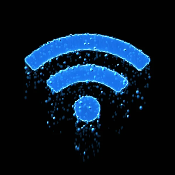 Wet símbolo wifi é azul. Gotejamento de água — Fotografia de Stock
