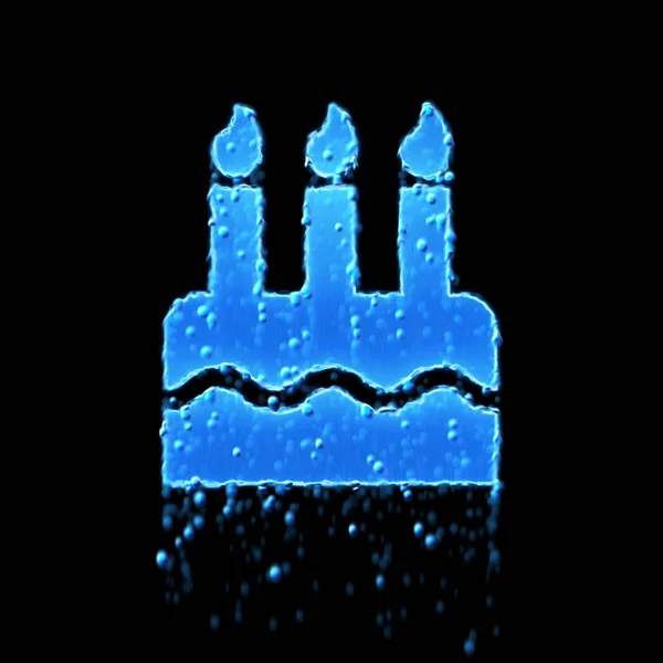 Wet symbol birthday cake is blue. Water dripping — Stock Photo, Image