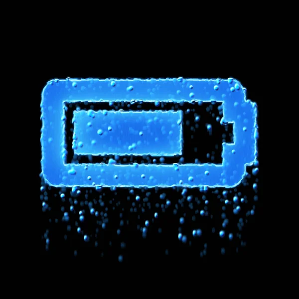 Bateria z mokrym symbolem trzy czwarte jest niebieska. Kapanie wodą — Zdjęcie stockowe