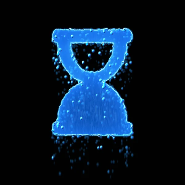 湿式シンボル砂時計の端は青です。滴る水 — ストック写真