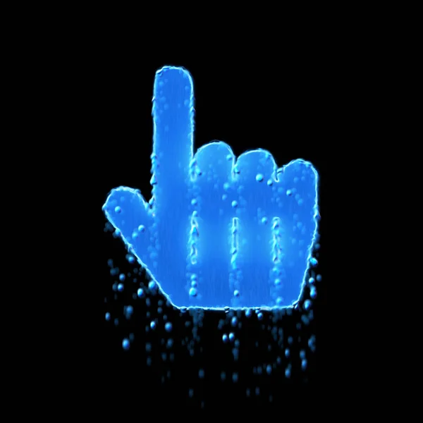 Υγρό δείκτη χέρι σύμβολο είναι μπλε. Στάζει νερό — Φωτογραφία Αρχείου