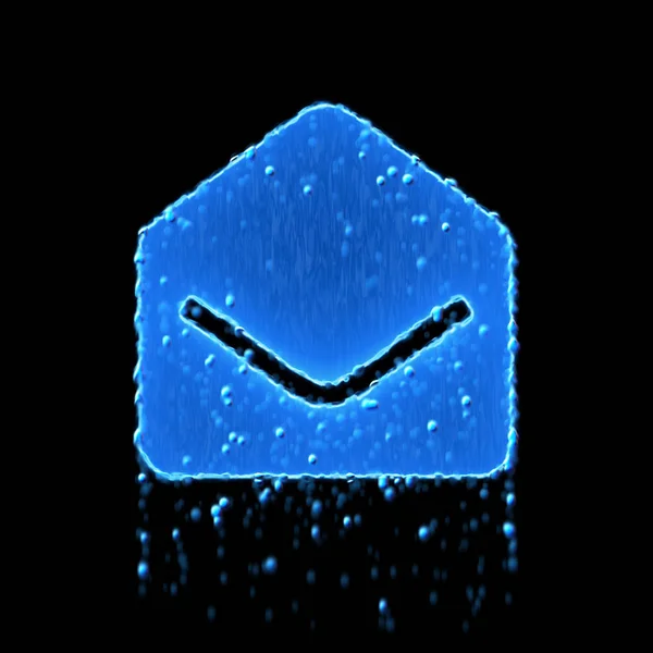 Envelope símbolo molhado aberto é azul. Gotejamento de água — Fotografia de Stock
