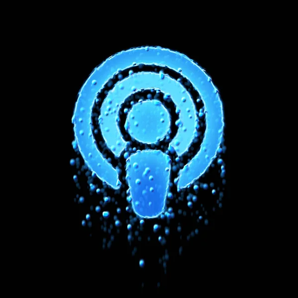 Der Podcast mit dem nassen Symbol ist blau. Wasser tropft — Stockfoto