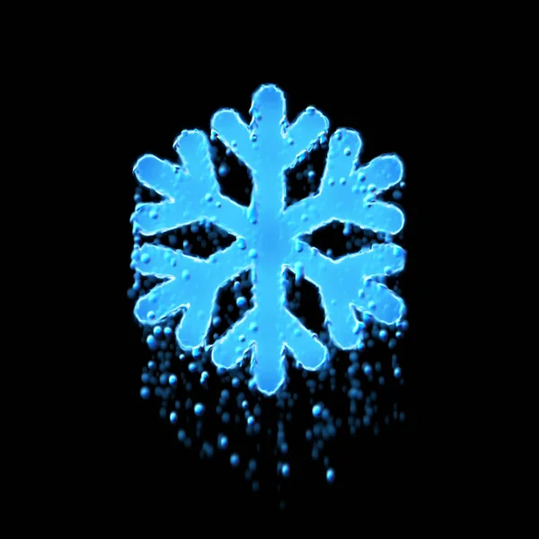 ぬれたシンボル雪の結晶は青です。滴る水 — ストック写真
