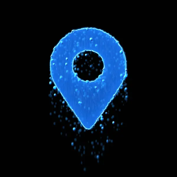 O marcador de mapa de símbolo molhado é azul. Gotejamento de água — Fotografia de Stock