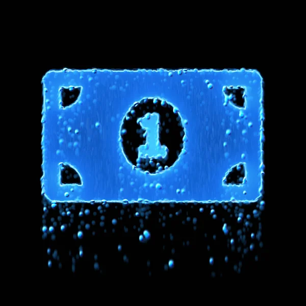 Våt symbol pengar bill ett är blå. Vattendroppning — Stockfoto