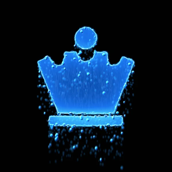 Wet symbol chess queen is blue. Water dripping — Stock Photo, Image