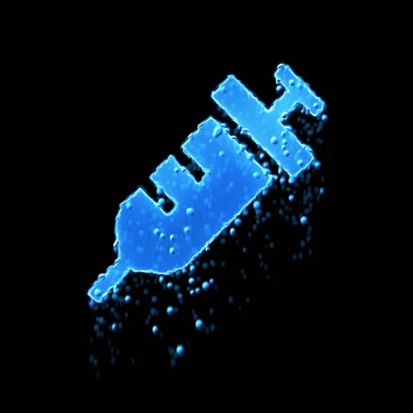 Sprutan med den våta symbolen är blå. Vattendroppning — Stockfoto