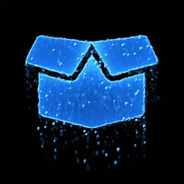 Nedves szimbólum doboz nyitva kék. Csöpög a víz — Stock Fotó
