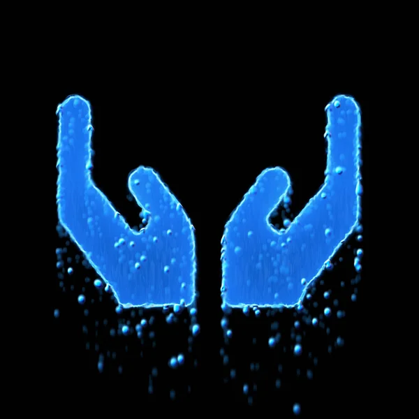 Le mani con simbolo bagnato sono blu. Gocciolamento d'acqua — Foto Stock