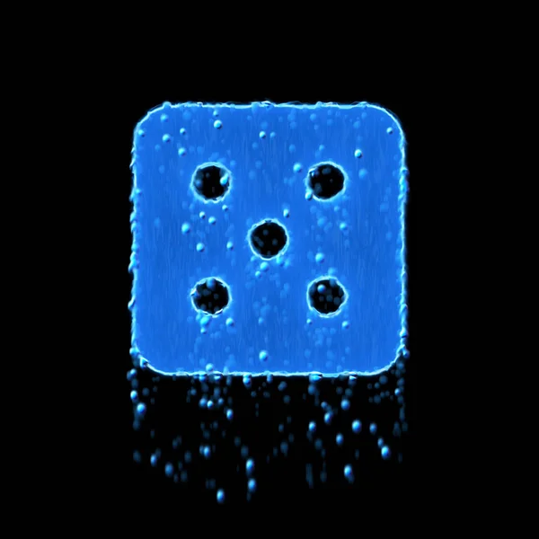 Wet symbol dice five is blue. Water dripping — 스톡 사진