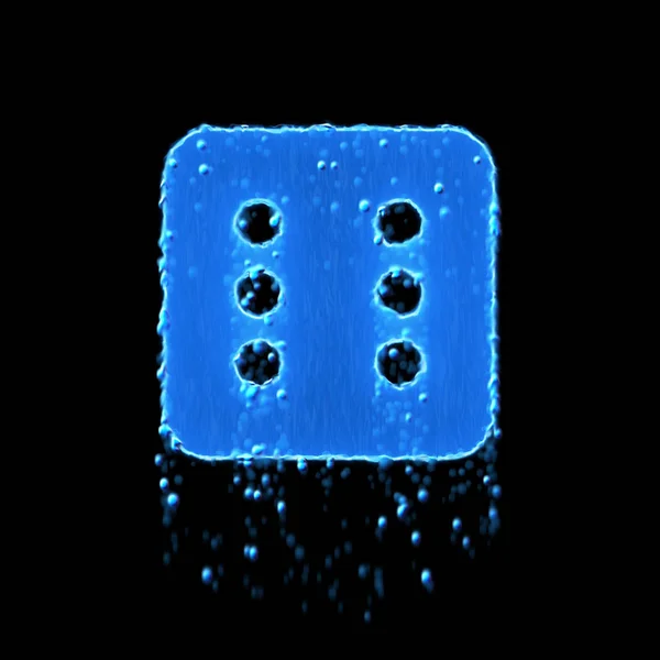 Wet symbol dice six is blue. Water dripping — 스톡 사진