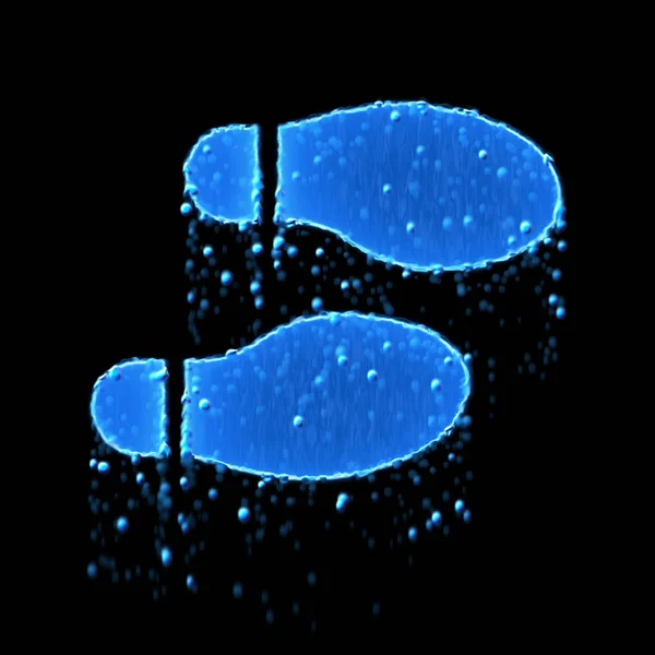 Το αποτύπωμα παπουτσιού με υγρό σύμβολο είναι μπλε. Στάζει νερό — Φωτογραφία Αρχείου