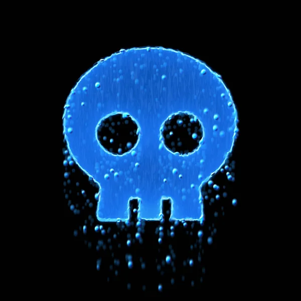 Wet symbol skull is blue. Water dripping